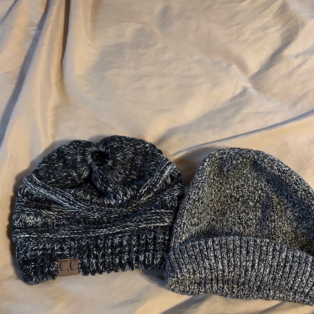 C.C Dual-Tone Knit Beanie Pair